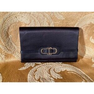 Vintage 70s Purse 1970s Black Satin Gold Chain Disco Cocktail Studio 54 Bag